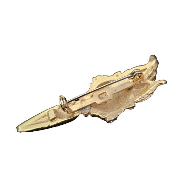 Vintage Gold Tone Brooch Pin, Torch, Rhinestones Embellishments, 2" x .75" - Picture 3 of 5